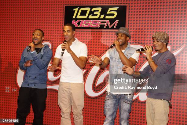 British boy band JLS performs in the KISS-FM "Coca-Cola Lounge" in Chicago, Illinois on APRIL 20, 2010.