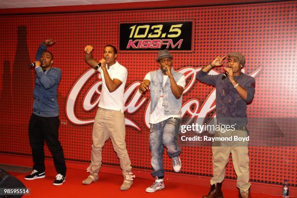 British boy band JLS performs in the KISS-FM "Coca-Cola Lounge" in Chicago, Illinois on APRIL 20, 2010.