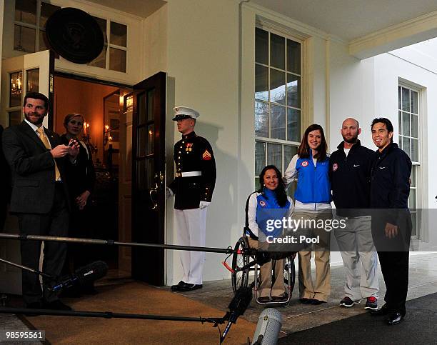 Alana Nichols, Paralympic Sit Skiier; Katherine Reutter, Olympic Speed Skater; Heath Calhoun, Paralympic Sit Skiier; and Apolo Ono, Olympic Short...