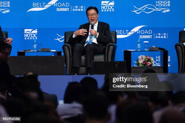 Frederick Ma, chairman of MTR Corp., speaks during the Belt and Road Summit in Hong Kong, China, on Thursday, June 28, 2018. The summit brings...