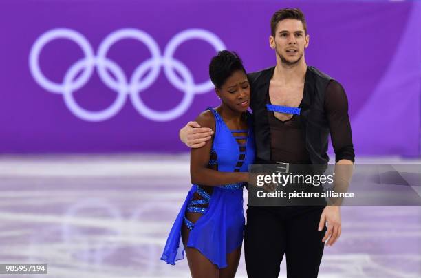 Vanessa James and Morgan Cipres from France in action during the figure skating pairs short program of the 2018 Winter Olympics in the Gangneung Ice...