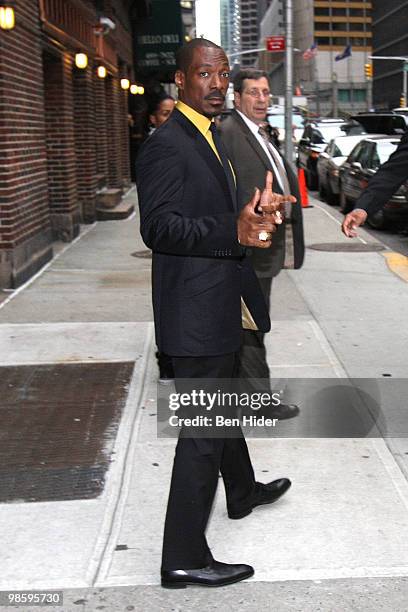 Actor Eddie Murphy visits "Late Show With David Letterman" at the Ed Sullivan Theater on April 21, 2010 in New York City.