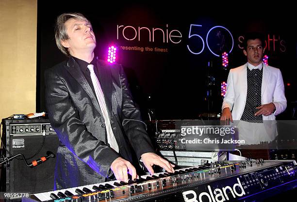 Nick Rhodes and Mark Ronson perform during the Gucci Icon Temporary store opening afterparty at Ronnie Scott's on April 21, 2010 in London, England.