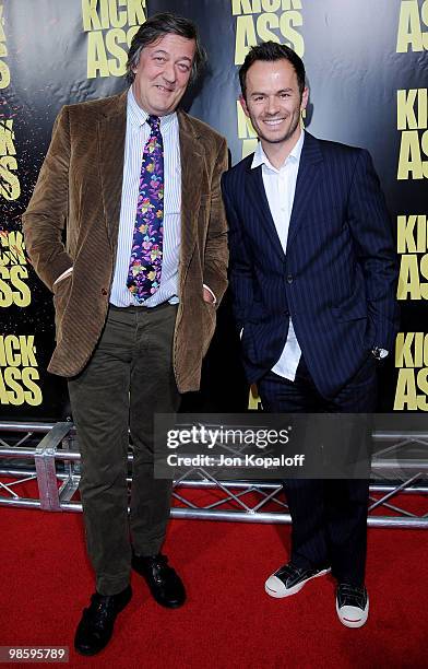 Actor Stephen Fry and actor Greg Ellis arrive to the Los Angeles Premiere "KICK-ASS" at ArcLight Cinemas Cinerama Dome on April 13, 2010 in...