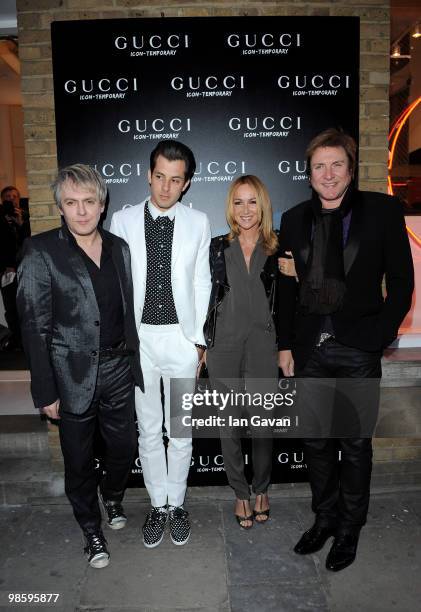 Nick Rhodes, Mark Ronson, Frida Giannini and Simon Le Bon attend the Gucci Icon Temporary store opening on April 21, 2010 in London, England.