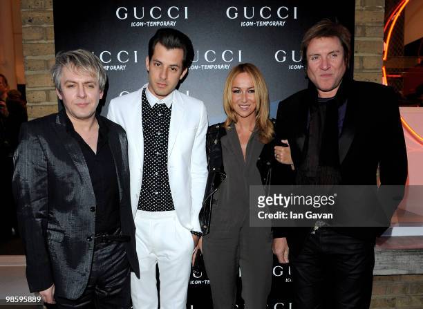 Nick Rhodes, Mark Ronson, Frida Giannini and Simon Le Bon attend the Gucci Icon Temporary store opening on April 21, 2010 in London, England.