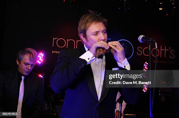 Simon Le Bon and Nick Rhodes attend the afterparty following the opening of Gucci's pop-up sneaker store, at Ronnie Scott's on April 21, 2010 in...