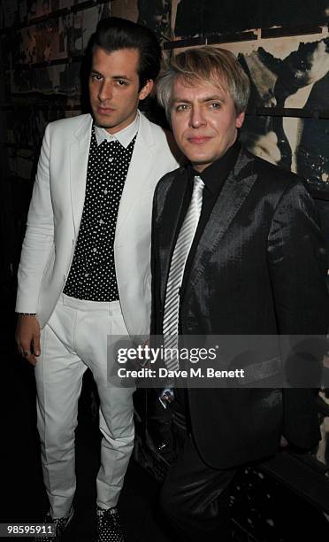 Mark Ronson and Nick Rhodes attend the afterparty following the opening of Gucci's pop-up sneaker store, at Ronnie Scott's on April 21, 2010 in...