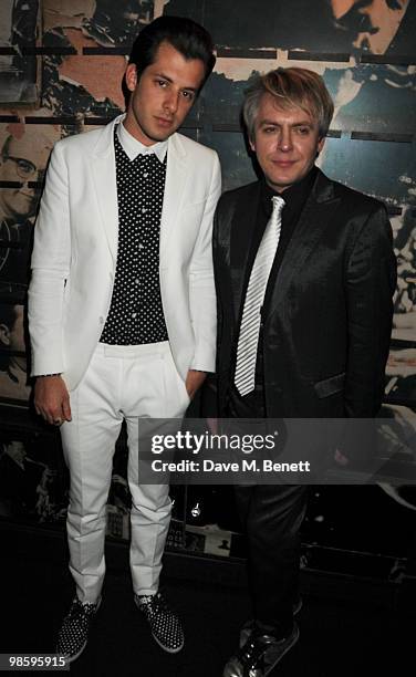 Mark Ronson and Nick Rhodes attend the afterparty following the opening of Gucci's pop-up sneaker store, at Ronnie Scott's on April 21, 2010 in...