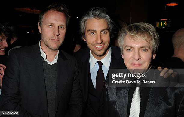 Simon Mills, George Lamb and Nick Rhodes attend the afterparty following the opening of Gucci's pop-up sneaker store, at Ronnie Scott's on April 21,...