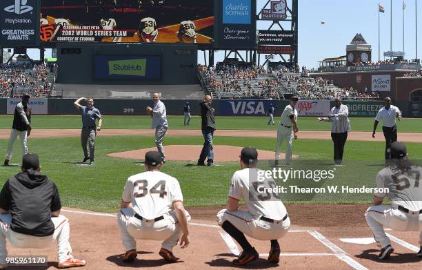 Members of the 2002 San Francisco Giants world series team Shawon Dunston, David Bell, Jason Schmidt, Kirk Rueter, Ron Wotus, Dusty Baker and Barry...