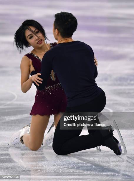 Wenjing Sui and Cong Han from China in action during the figure skating pairs short program of the 2018 Winter Olympics in the Gangneung Ice Arena in...
