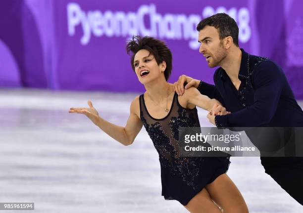 Meagan Duhamel and Eric Radford from Canada in action during the figure skating pairs short program of the 2018 Winter Olympics in the Gangneung Ice...