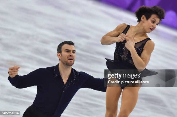 Meagan Duhamel and Eric Radford from Canada in action during the figure skating pairs short program of the 2018 Winter Olympics in the Gangneung Ice...