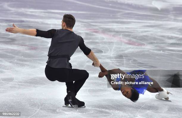 Vanessa James and Morgan Cipres from France in action during the figure skating pairs short program of the 2018 Winter Olympics in the Gangneung Ice...