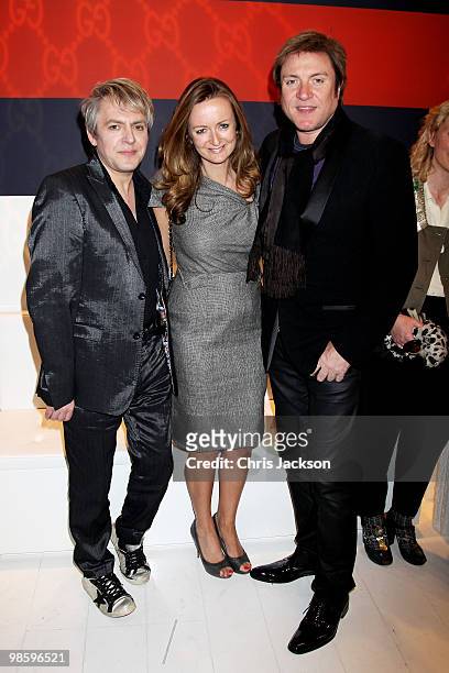 Nick Rhodes, Lucy Yeomans and Simon Le Bon attend the Gucci Icon Temporary store opening on April 21, 2010 in London, England.