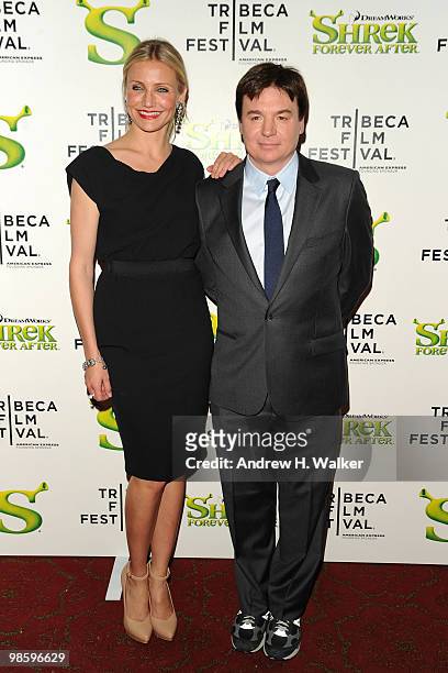 Actress Cameron Diaz and actor Mike Myers attend the 2010 Tribeca Film Festival opening night premiere of "Shrek Forever After" at the Ziegfeld...