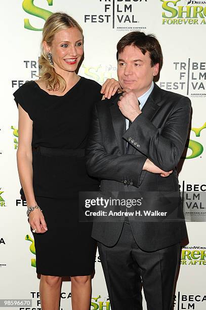 Actress Cameron Diaz and actor Mike Myers attend the 2010 Tribeca Film Festival opening night premiere of "Shrek Forever After" at the Ziegfeld...