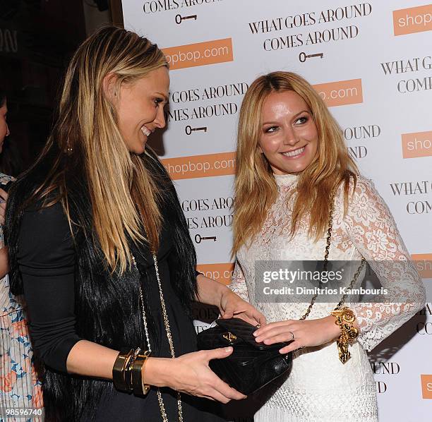 Molly Sims and Becki Newton attend the debut of a vintage Chanel accessories collection at What Goes Around Comes Around on April 21, 2010 in New...