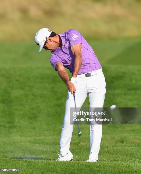 Rafa Cabrera Bello of Spain plays his second shot on the 10th fairway during Day One of the HNA Open de France at Le Golf National on June 28, 2018...