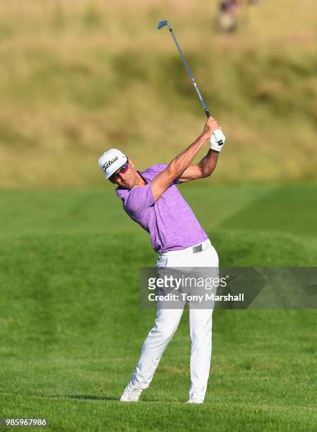 Rafa Cabrera Bello of Spain plays his second shot on the 10th fairway during Day One of the HNA Open de France at Le Golf National on June 28, 2018...