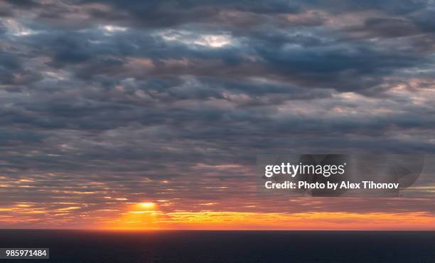 mediterranean sea and cloudy sky at sunset. ibiza island - beach at cala d'or stock pictures, royalty-free photos & images