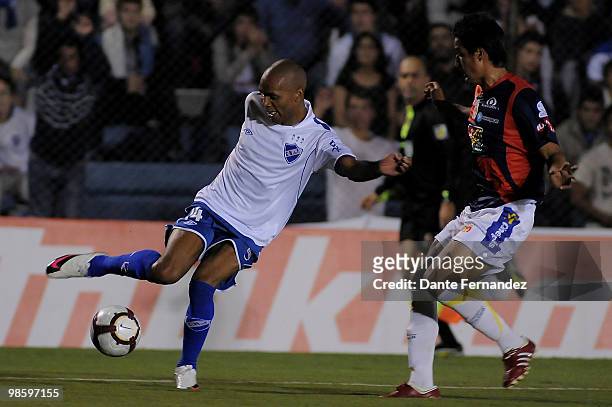 Mario Regueiro of Uruguay's Nacional in action during their match against Morelia as part of the Libertadores Cup 2010 at the Central Park Stadium on...