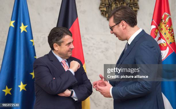 German Foreign Minister Sigmar Gabriel and Aleksandar Vucic, President of the Republic of Serbia, meeting for bilateral talks in Belgrade, Serbia, 14...