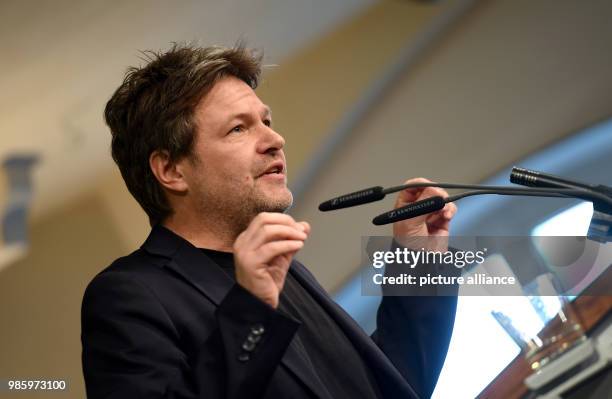 The federal chairman of the Alliance 90/Green Party, Robert Habeck, delivers a speech during the traditional Political Ash Wednesday event of the...