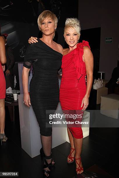 Actress Christian Bach and Singer Yuri attend the Mercedes-Benz Fashion Mexico Autumn Winter 2010 at Campo Marte on April 16, 2010 in Mexico City,...