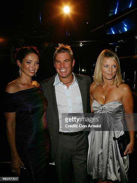 Erica Packer, Shane Warne and Simone Warne attend the opening party of the Crown Metropol hotel on April 21, 2010 in Melbourne, Australia.