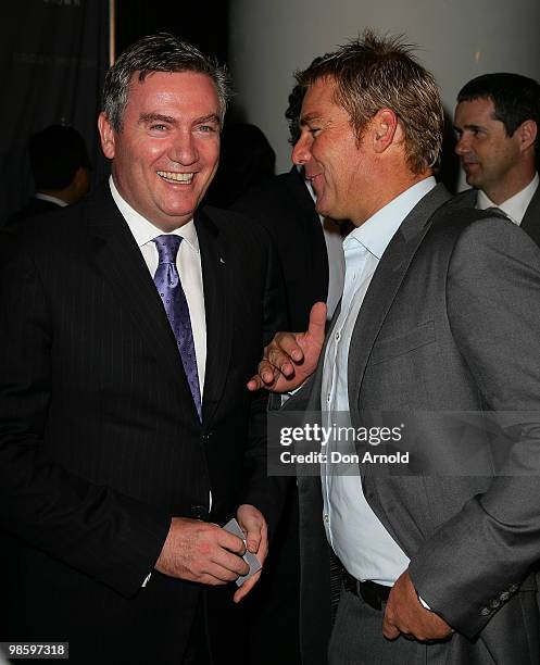 Eddie McGuire and Shane Warne attend the opening party of the Crown Metropol hotel on April 21, 2010 in Melbourne, Australia.