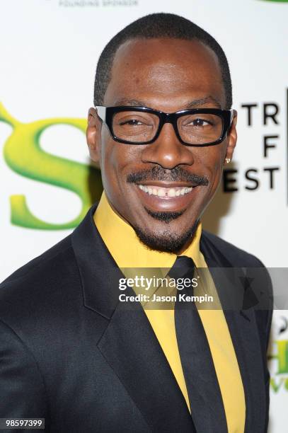 Actor Eddie Murphy attends the 2010 Tribeca Film Festival opening night premiere of "Shrek Forever After" at the Ziegfeld Theatre on April 21, 2010...