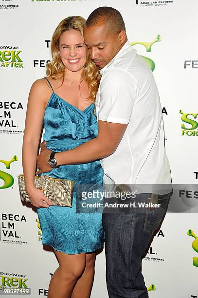 Actor Donald Faison and CaCee Cobb attend the 2010 Tribeca Film Festival opening night premiere of "Shrek Forever After" at the Ziegfeld Theatre on...