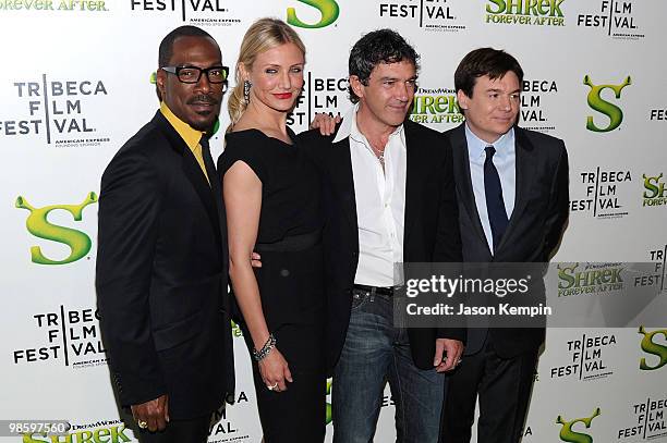 Actors Eddie Murphy, Cameron Diaz Antonio Banderas and Mike Myers attend the 2010 Tribeca Film Festival opening night premiere of "Shrek Forever...