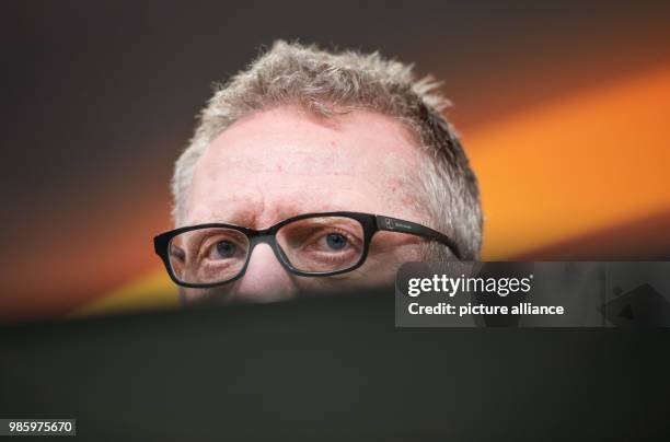 Borussia Dortmund's coach Peter Stoeger speaks during a press conference in Dortmund, Germany, 14 February 2018. Europa League last round of sixteen...