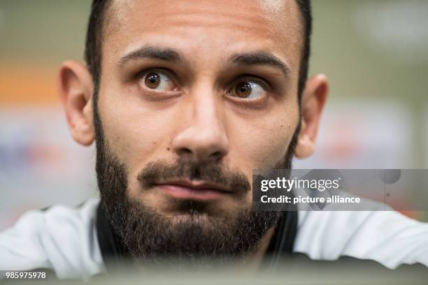 Borussia Dortmund's Omer Toprak speaks during a press conference in Dortmund, Germany, 14 February 2018. Europa League last round of sixteen match...