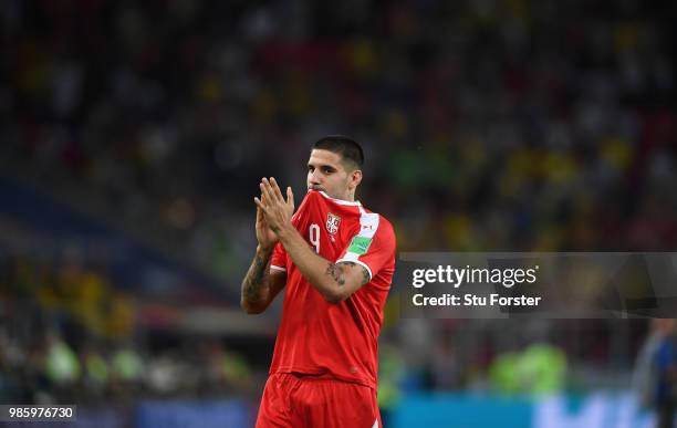 Serbia player Aleksandar Mitrovic reacts after the 2018 FIFA World Cup Russia group E match between Serbia and Brazil at Spartak Stadium on June 27,...