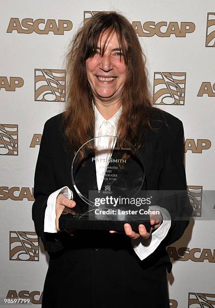 Singer/songwriter Patti Smith arrives at the 27th Annual ASCAP Pop Music Awards held at the Renaissance Hollywood Hotel on April 21, 2010 in...