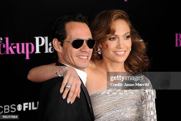 Actress Jennifer Lopez and husband singer Marc Anthony arrive at the premiere of CBS Films' "The Back-up Plan" held at the Regency Village Theatre on...