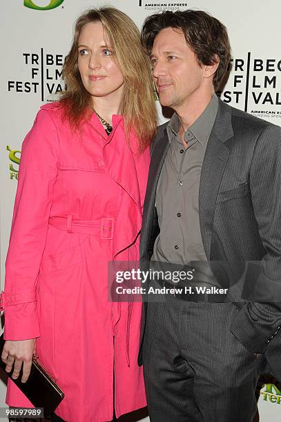 Actor Andrew McCarthy and Dolores Rice attend the 2010 Tribeca Film Festival opening night premiere of "Shrek Forever After" at the Ziegfeld Theatre...