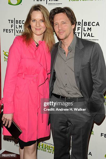 Actor Andrew McCarthy and Dolores Rice attend the 2010 Tribeca Film Festival opening night premiere of "Shrek Forever After" at the Ziegfeld Theatre...