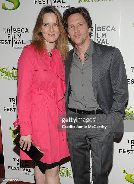 Dolores Rice and Andrew McCarthy attend the "Shrek Forever After" premiere during the 9th Annual Tribeca Film Festival at the Ziegfeld Theatre on...