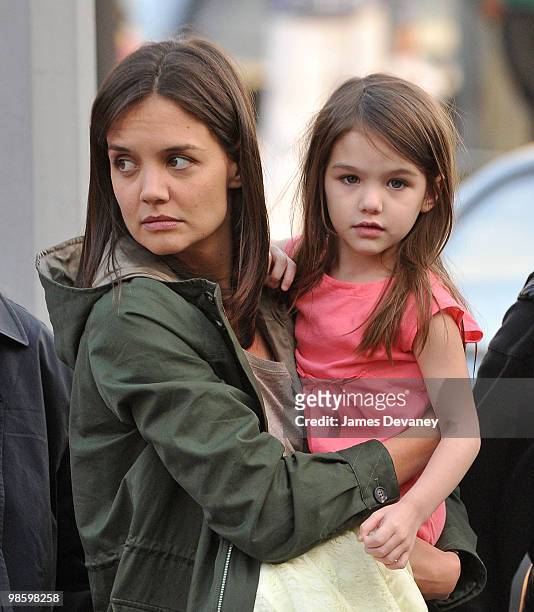 Katie Holmes and Suri Cruise seen on location of "Son of No One" in the Bronx on April 12, 2010 in New York City.