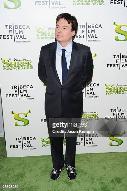 Actor Mike Myers attends the 2010 Tribeca Film Festival opening night premiere of "Shrek Forever After" at the Ziegfeld Theatre on April 21, 2010 in...