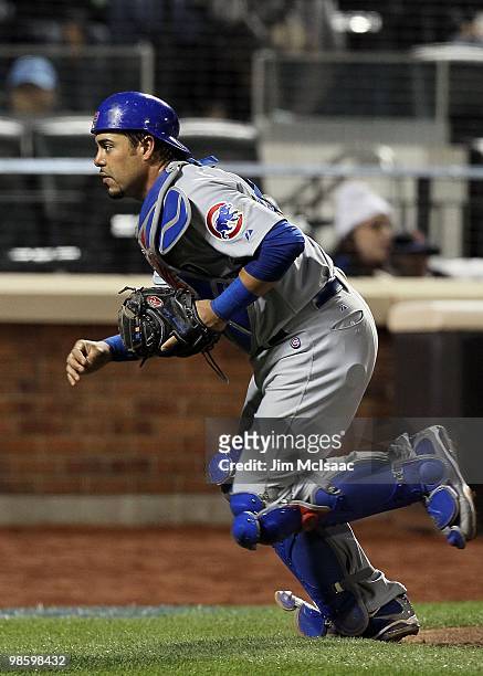 Geovany Soto of the Chicago Cubs runs against the New York Mets on April 19, 2010 at Citi Field in the Flushing neighborhood of the Queens borough of...
