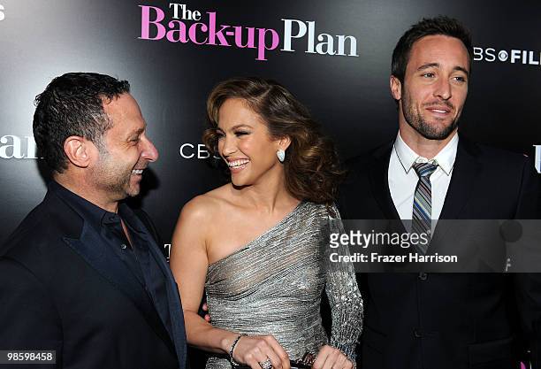Director Alan Poul, actors Jennifer Lopez and Alex O'Loughlin arrive at the premiere of CBS Films' "The Back-up Plan" held at the Regency Village...