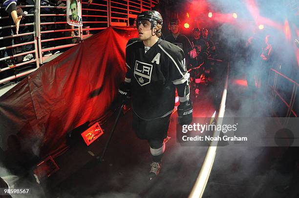 Anze Kopitar of the Los Angeles Kings takes the ice to face the Vancouver Canucks in Game Four of the Western Conference Quarterfinals during the...