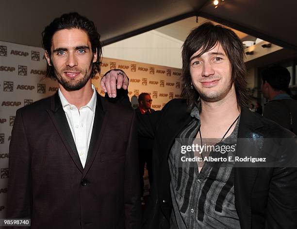 Musicians Tyson Ritter and Nick Wheeler of The All-American Rejects arrive at the 27th Annual ASCAP Pop Music Awards held at the Renaissance...