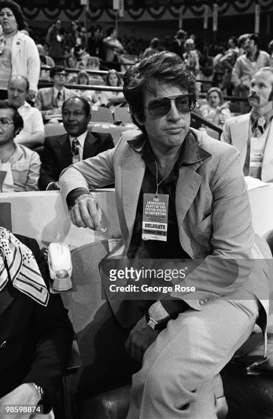 Political activist and Academy Award-winning actor, Warren Beatty, is seated as a delegate during the 1976 New York, New York, Democratic National...